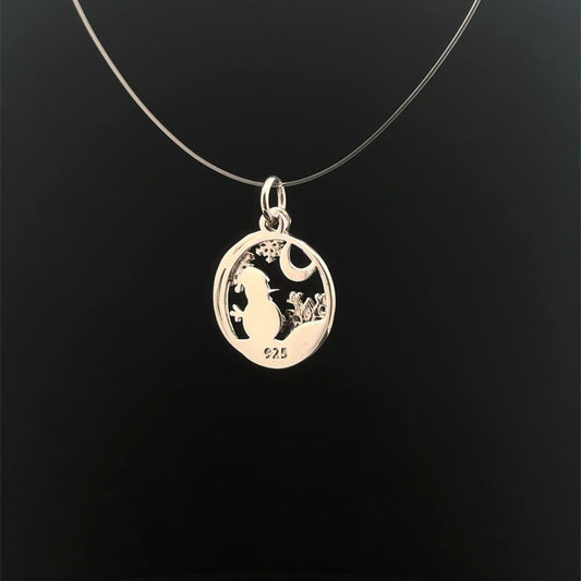 925 Sterling Silver Pendant Snowman Snowflakes Holiday Christmas Charm - Rafant