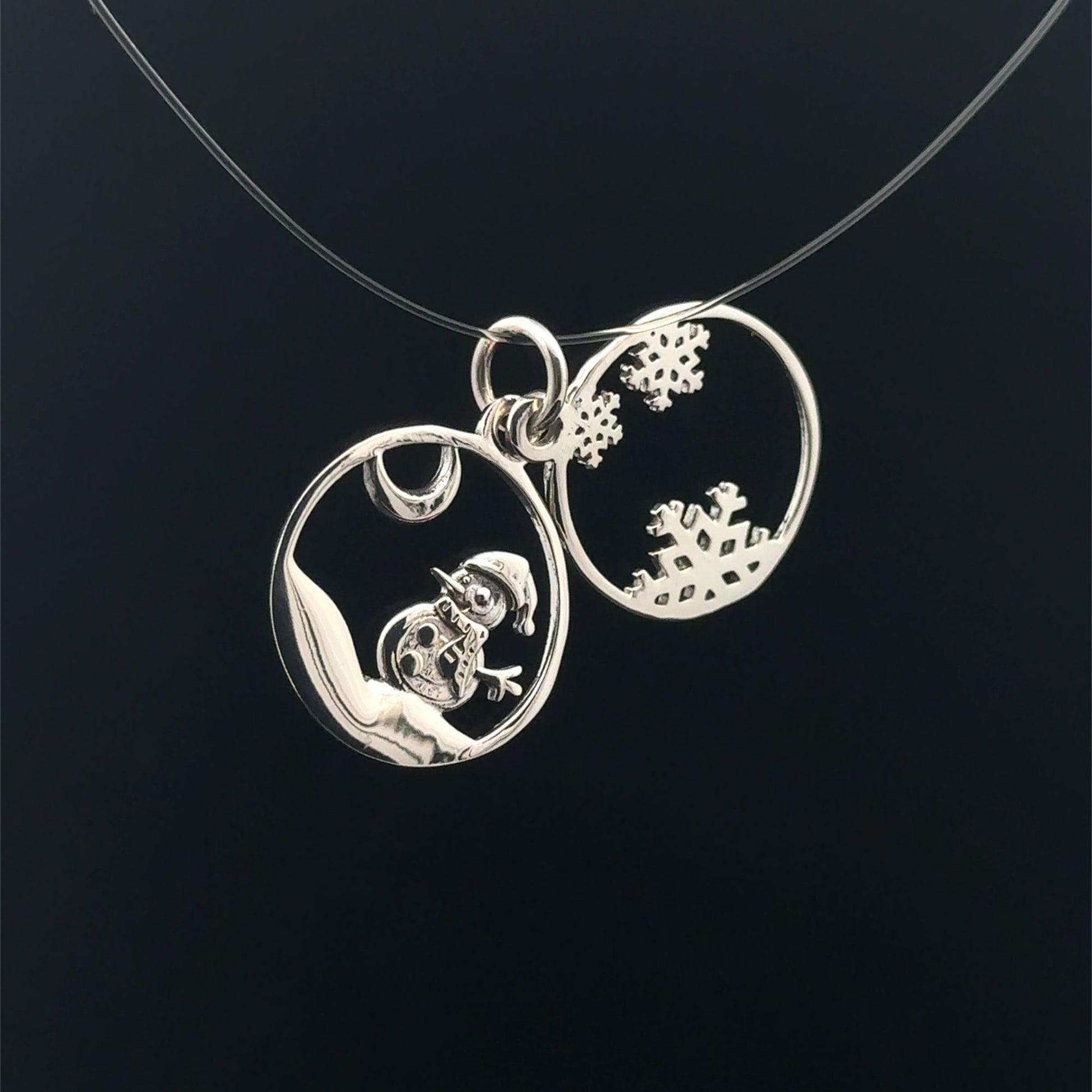 925 Sterling Silver Pendant Snowman Snowflakes Holiday Christmas Charm - Rafant