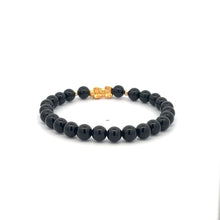 Load image into Gallery viewer, 18K Gold Dragon Pixiu Piyao Lucky Charm Beads Bracelet Gemstones Onyx 6mm Size 6 in
