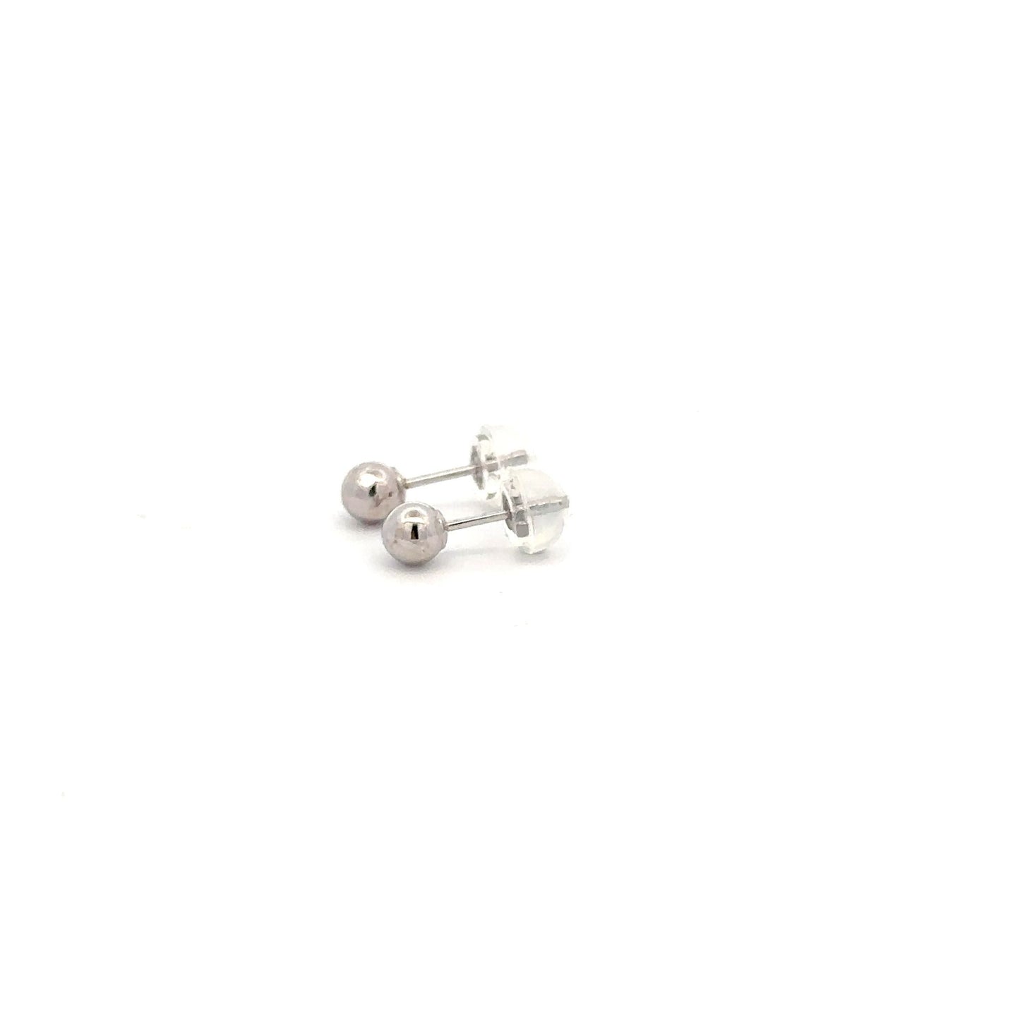 14K White Gold Earrings Stud Ball Tiny 4mm Silicone Covered Backings - Rafant