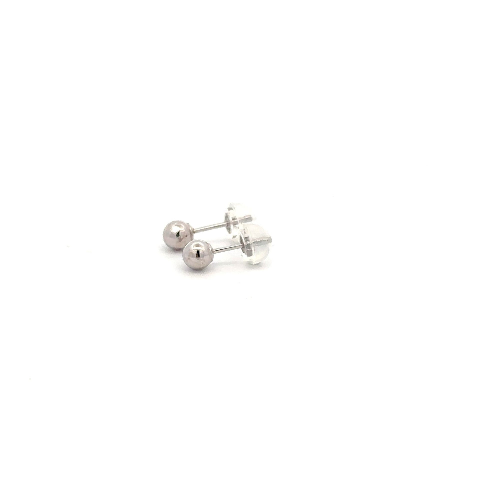 14K White Gold Earrings Stud Ball Tiny 4mm Silicone Covered Backings - Rafant