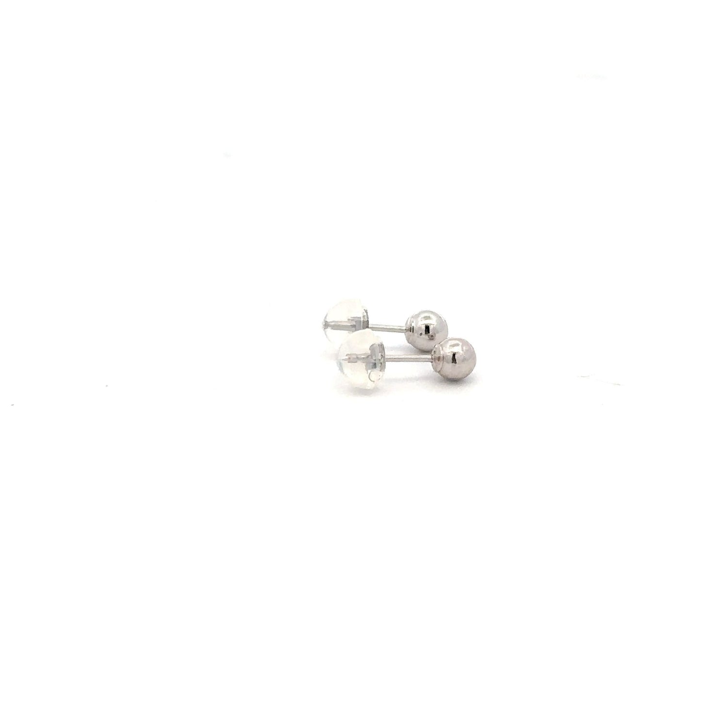 14K White Gold Earrings Stud Ball Tiny 4mm Silicone Covered Backings - Rafant