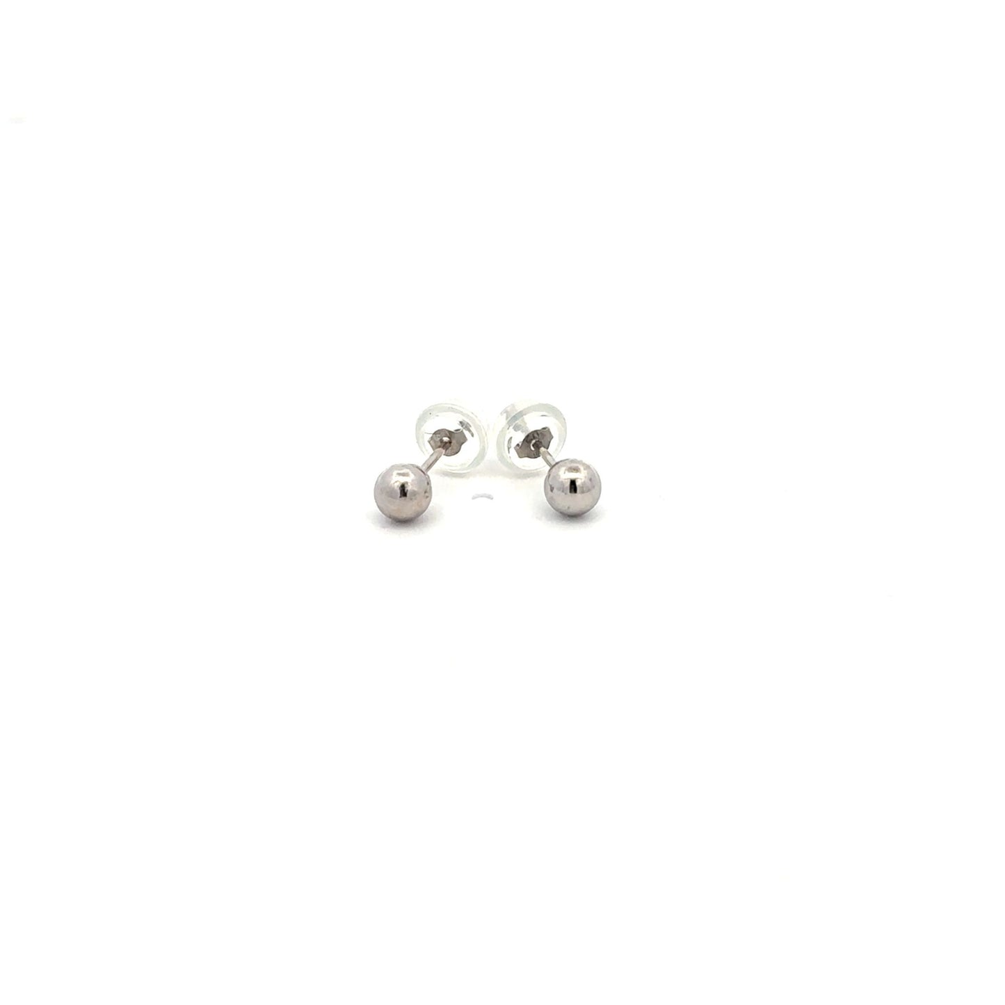 14K White Gold Earrings Stud Ball Tiny 4mm Silicone Covered Backings - Rafant
