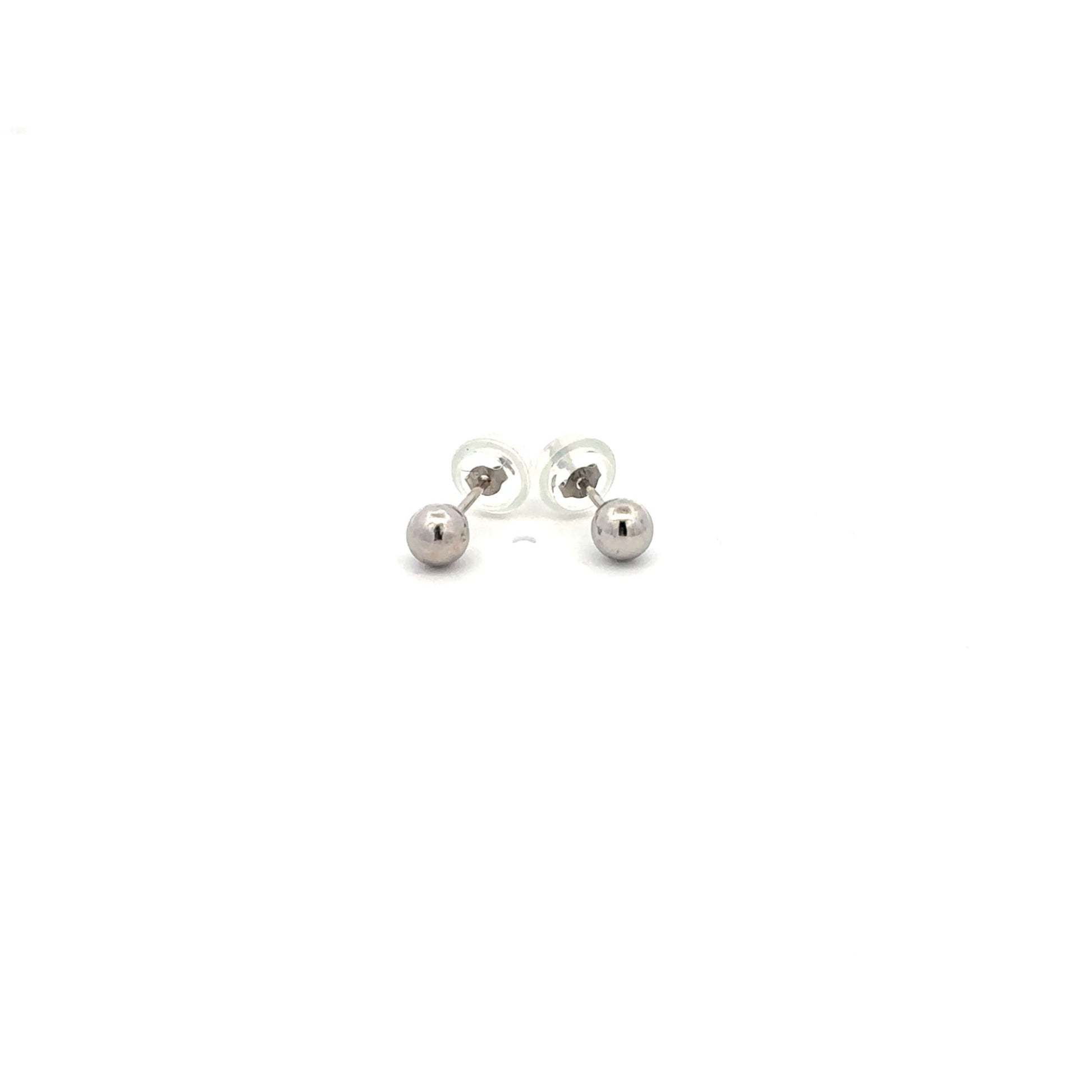 14K White Gold Earrings Stud Ball Tiny 4mm Silicone Covered Backings - Rafant