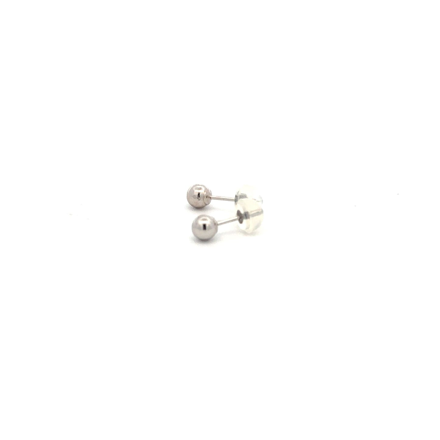 14K White Gold Earrings Stud Ball Tiny 4mm Silicone Covered Backings - Rafant