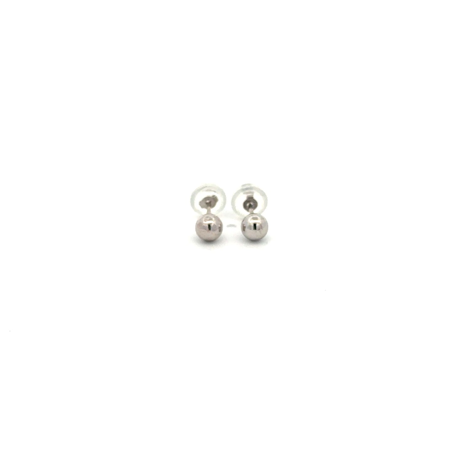 14K White Gold Earrings Stud Ball Tiny 4mm Silicone Covered Backings - Rafant