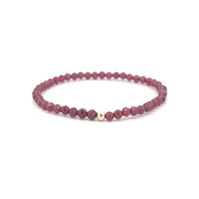 Load image into Gallery viewer, Garnet Micro Faceted Gemstone Beaded Stretch Bracelet 14K Gold Accent Bead Handmade - Rafant
