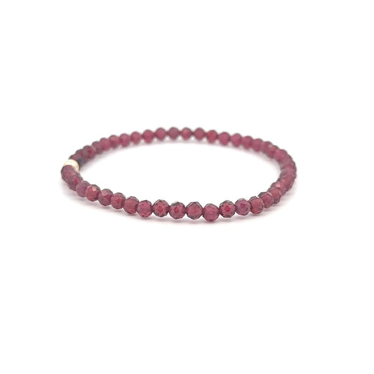 Garnet Micro Faceted Gemstone Beaded Stretch Bracelet 14K Gold Accent Bead Handmade - Rafant