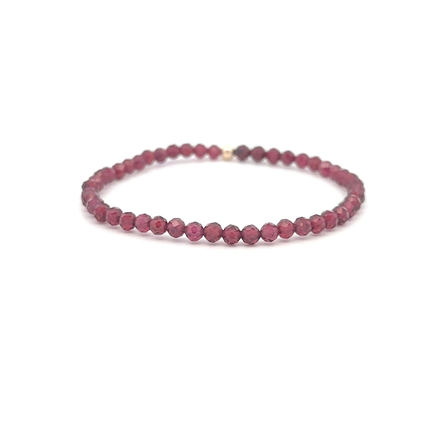 Garnet Micro Faceted Gemstone Beaded Stretch Bracelet 14K Gold Accent Bead Handmade - Rafant