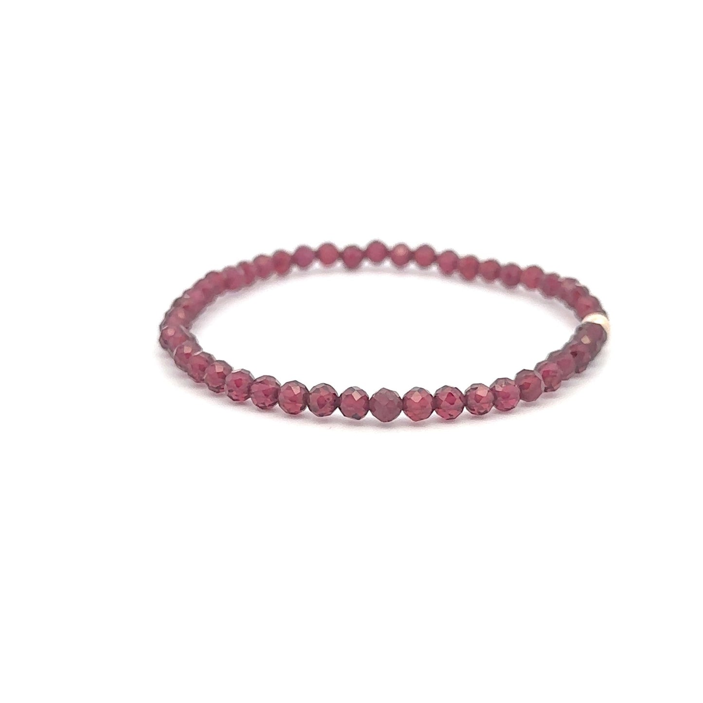 Garnet Micro Faceted Gemstone Beaded Stretch Bracelet 14K Gold Accent Bead Handmade - Rafant