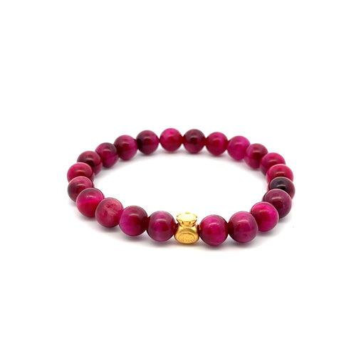 24K Gold Money Bag Lucky Charm Bracelet Gemstones Dyed Tiger's Eye 8mm Size 6.5