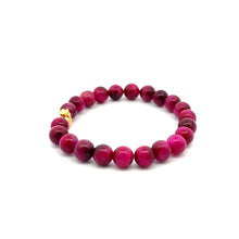 Load image into Gallery viewer, 24K Gold Money Bag Lucky Charm Bracelet Gemstones Dyed Tiger&#39;s Eye 8mm Size 6.5&quot; - Rafant
