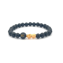 Load image into Gallery viewer, 18K Gold Pixiu Piyao Bracelet Natural Gemstones Onyx 6mm Elastic Bracelet Letter Initial Agate S6.5&quot;
