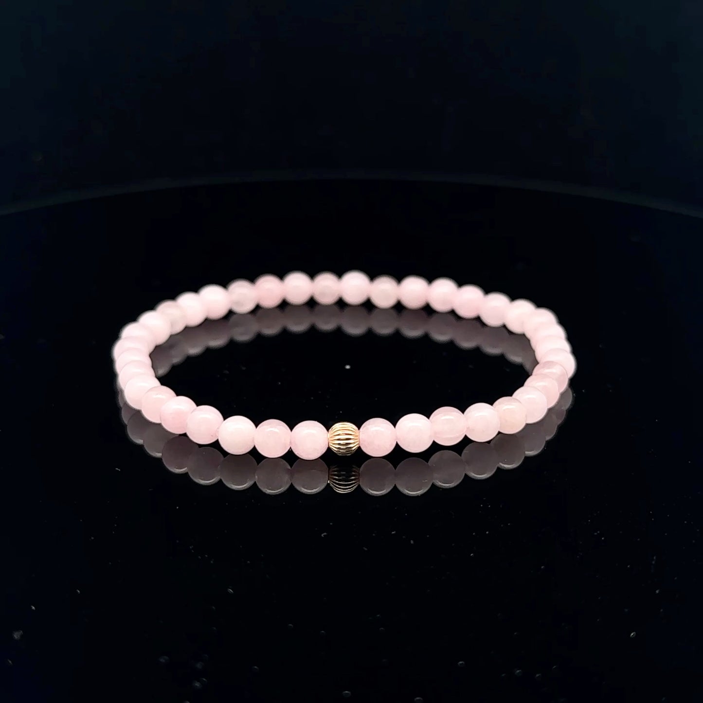 Gemstones Natural Rose Quartz 6mm 4mm Stretch Bracelet with 14k Gold Bead Choose Yellow, Stardust, Corrugated - Rafant