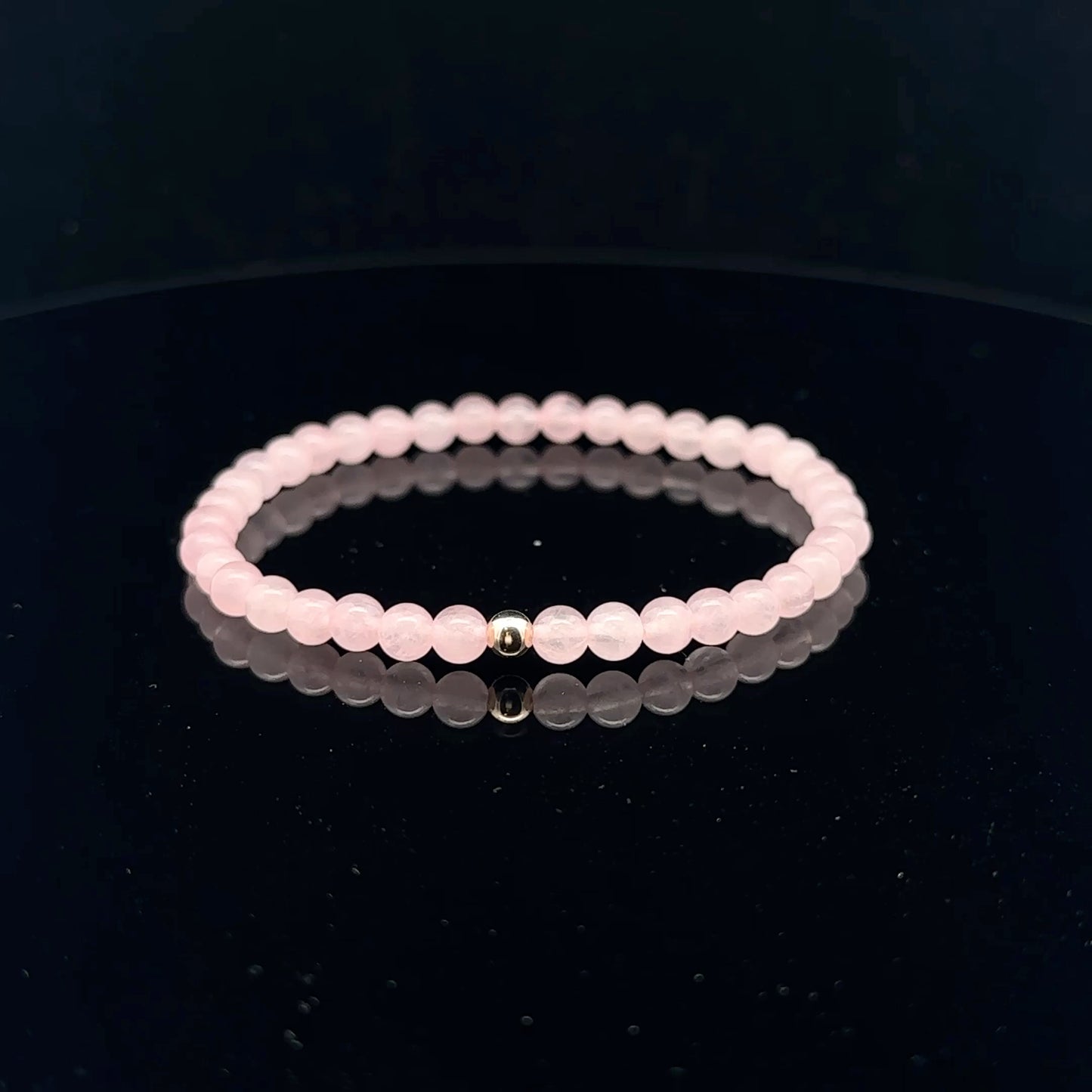 Gemstones Natural Rose Quartz 6mm 4mm Stretch Bracelet with 14k Gold Bead Choose Yellow, Stardust, Corrugated - Rafant