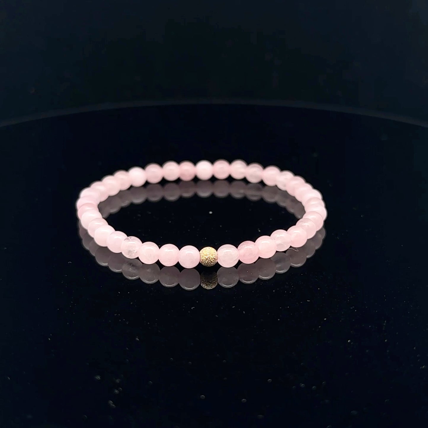 Gemstones Natural Rose Quartz 6mm 4mm Stretch Bracelet with 14k Gold Bead Choose Yellow, Stardust, Corrugated - Rafant