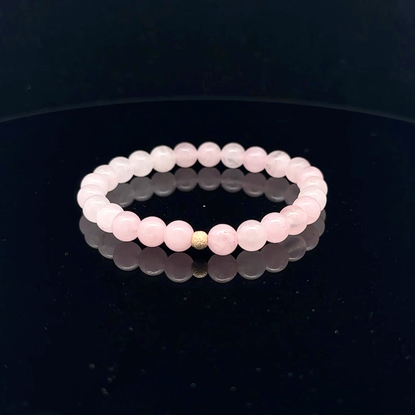 Gemstones Natural Rose Quartz 6mm 4mm Stretch Bracelet with 14k Gold Bead Choose Yellow, Stardust, Corrugated - Rafant