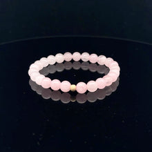 Load image into Gallery viewer, Gemstones Natural Rose Quartz 6mm 4mm Stretch Bracelet with 14k Gold Bead Choose Yellow, Stardust, Corrugated
