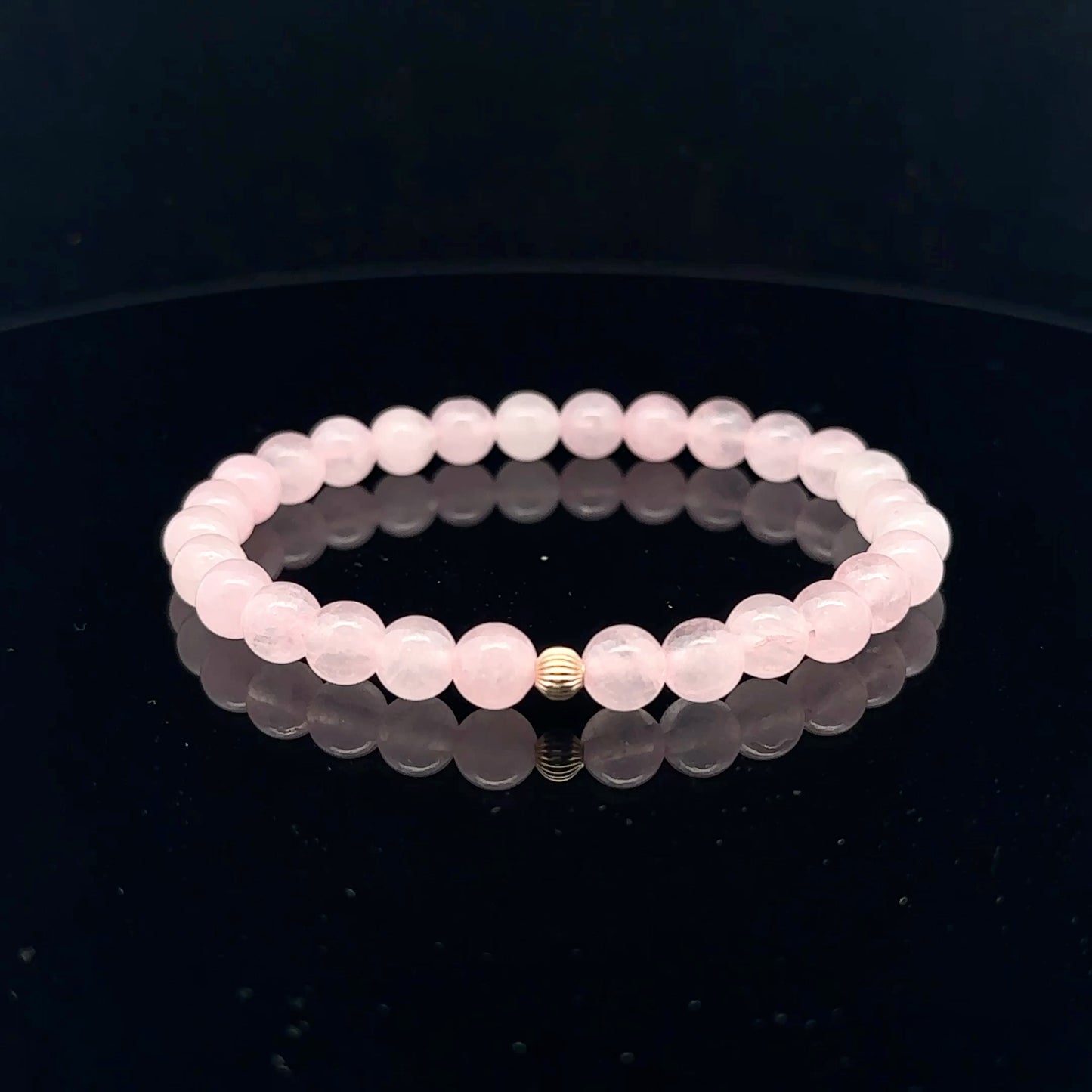 Gemstones Natural Rose Quartz 6mm 4mm Stretch Bracelet with 14k Gold Bead Choose Yellow, Stardust, Corrugated - Rafant