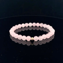 Load image into Gallery viewer, Gemstones Natural Rose Quartz 6mm 4mm Stretch Bracelet with 14k Gold Bead Choose Yellow, Stardust, Corrugated
