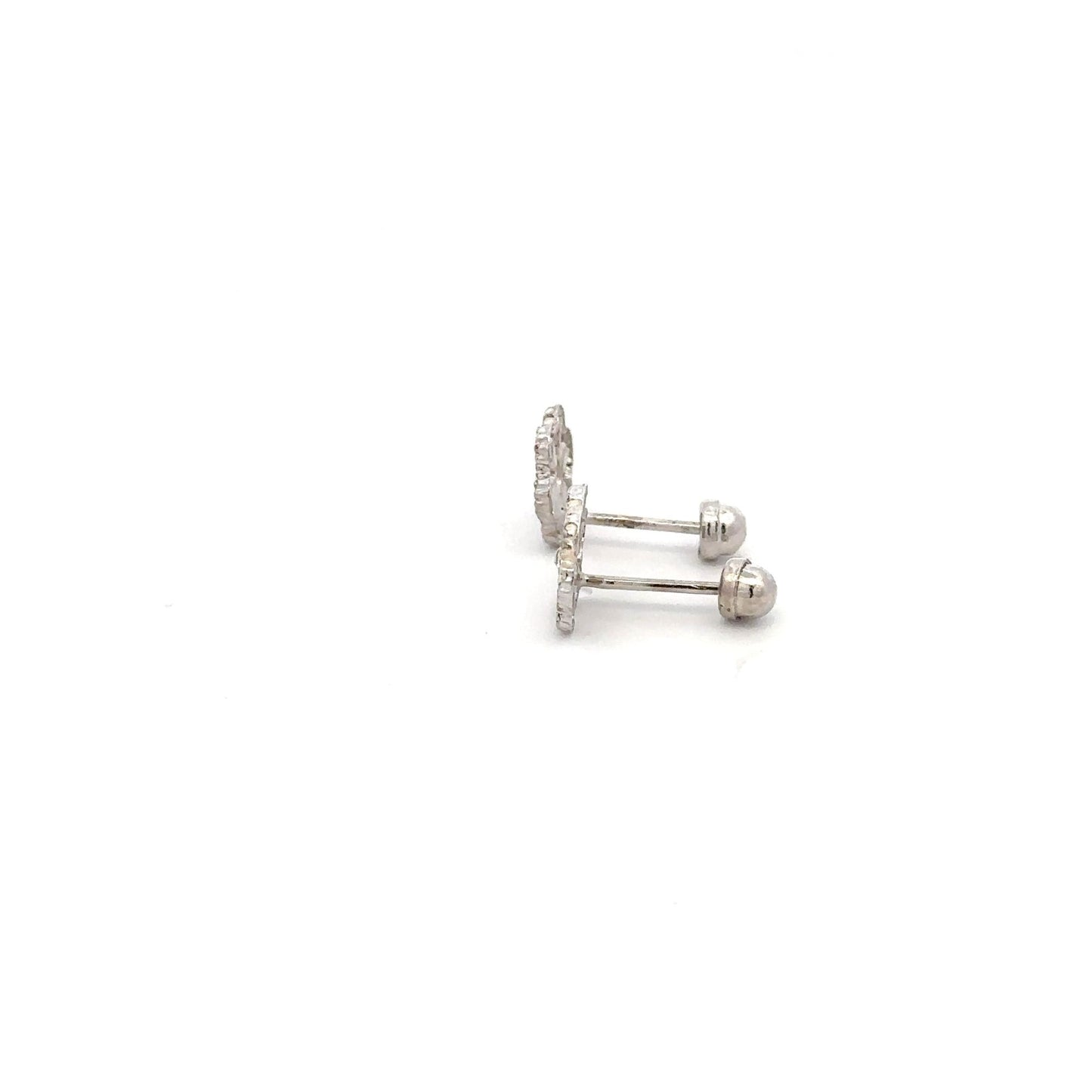 925 Sterling Silver Stud Flower White Enamel Earrings Small Screw Back - Rafant