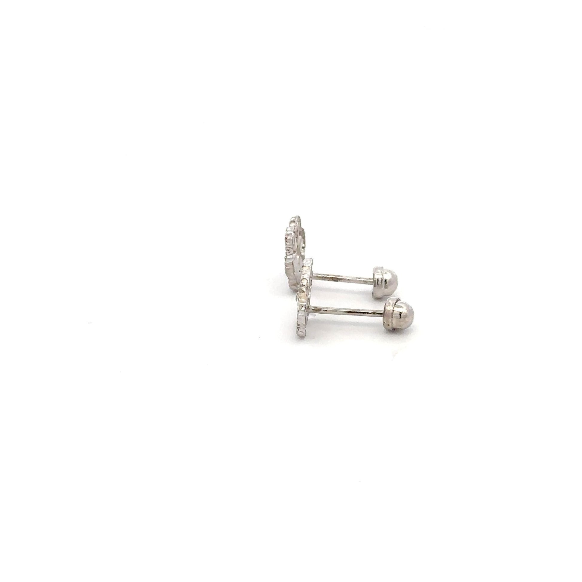 925 Sterling Silver Stud Flower White Enamel Earrings Small Screw Back - Rafant