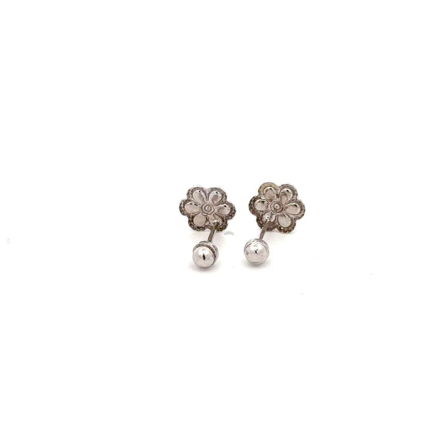 925 Sterling Silver Stud Flower White Enamel Earrings Small Screw Back - Rafant