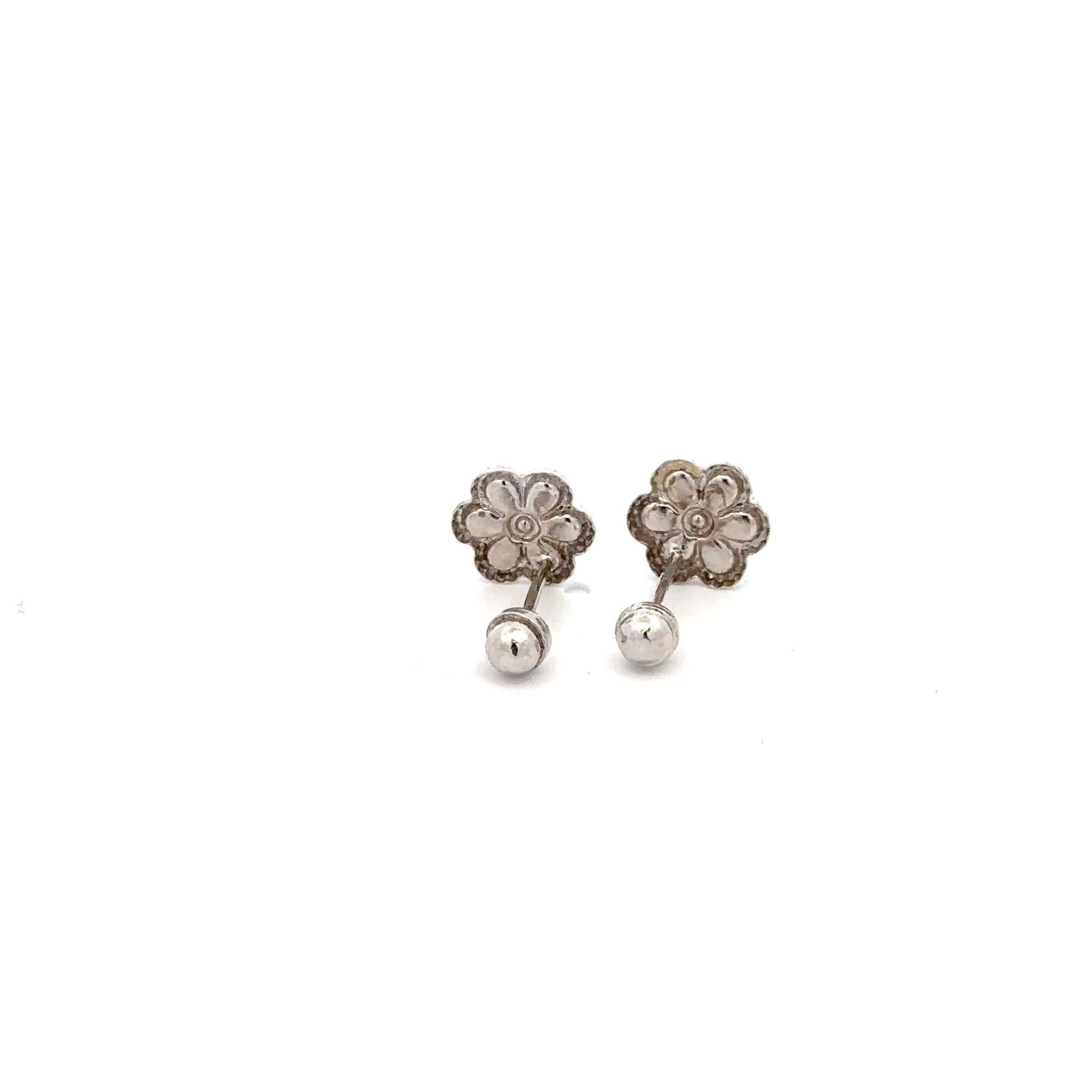 925 Sterling Silver Stud Flower White Enamel Earrings Small Screw Back - Rafant