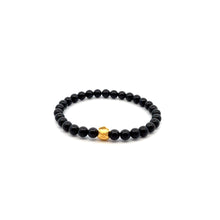 Load image into Gallery viewer, 24K Gold Money Bag Lucky Charm Bracelet Gemstones Natural Black Jade 6mm Size 6.5 inches
