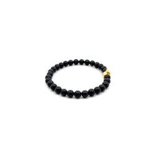 Load image into Gallery viewer, 24K Gold Money Bag Lucky Charm Bracelet Gemstones Natural Black Jade 6mm Size 6.5 inches
