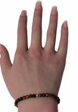 Load image into Gallery viewer, Tiger&#39;s Eye Mini 4mm 6mm Gemstone Stretch Bracelet with 14K Gold Accent Bead -Choose Yellow Polished, Stardust, Corrugated, Rose, White Stardust
