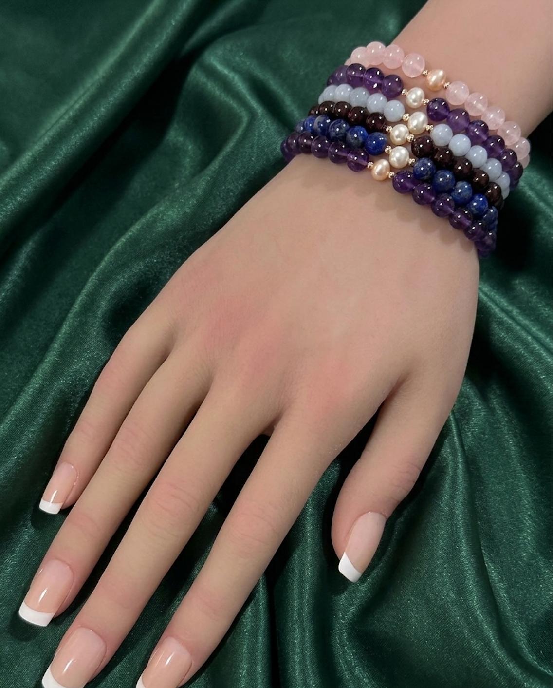 14K Solid Gold Tiny Beads Freshwater Pearl Stretch Gemstone Birthstone Bracelet - Rafant