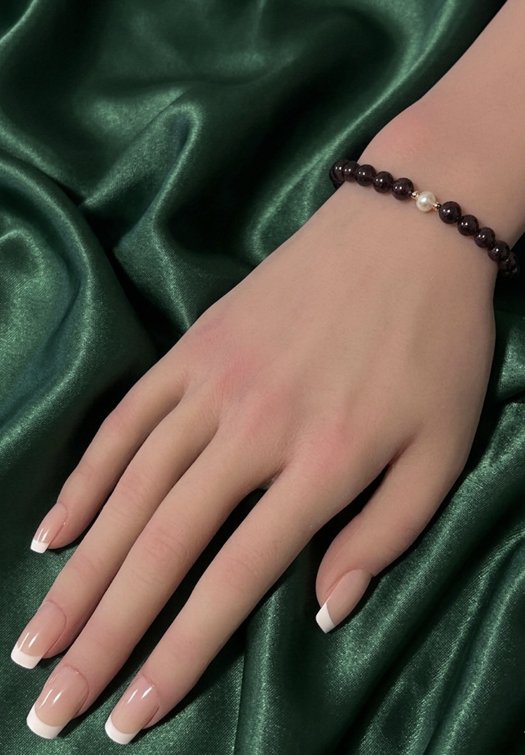 14K Solid Gold Tiny Beads Freshwater Pearl Stretch Gemstone Birthstone Bracelet - Rafant