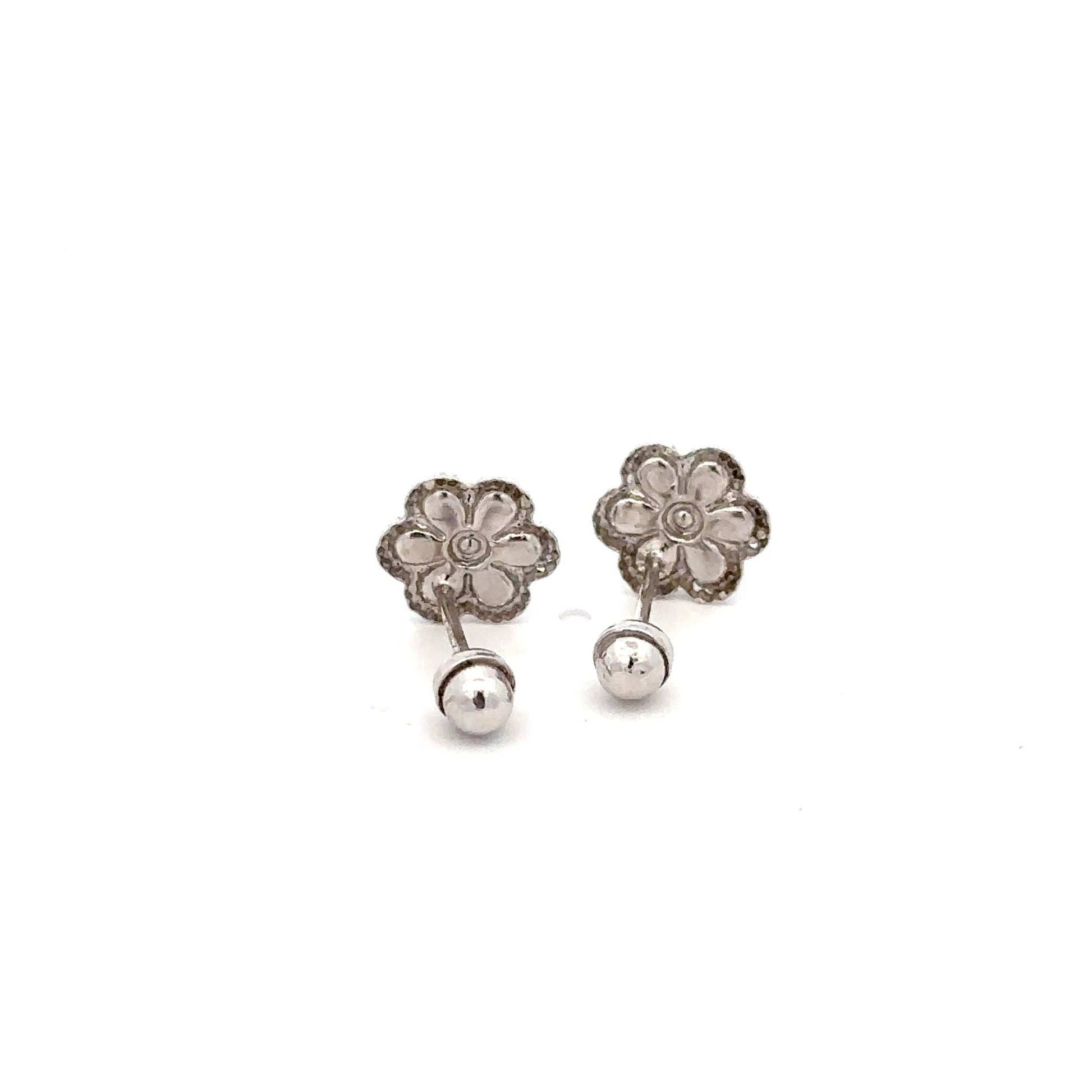 925 Sterling Silver Stud Flower Green Enamel Earrings Small Screw Back - Rafant