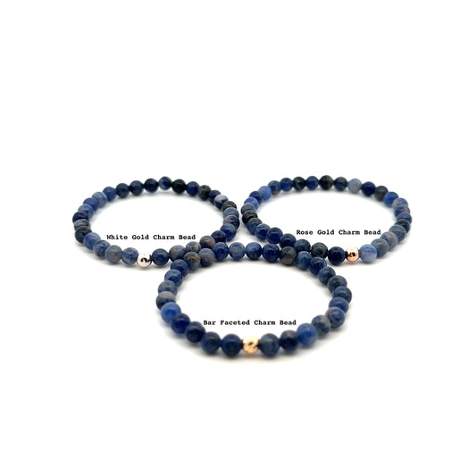 Natural Sodalite Gemstones Mini 4mm 18K Gold Charm Bead - Rafant