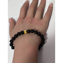 Load image into Gallery viewer, 24K Gold Money Bag Lucky Charm Bracelet Gemstones Natural Obsidian 8mm Size 6.75&quot;
