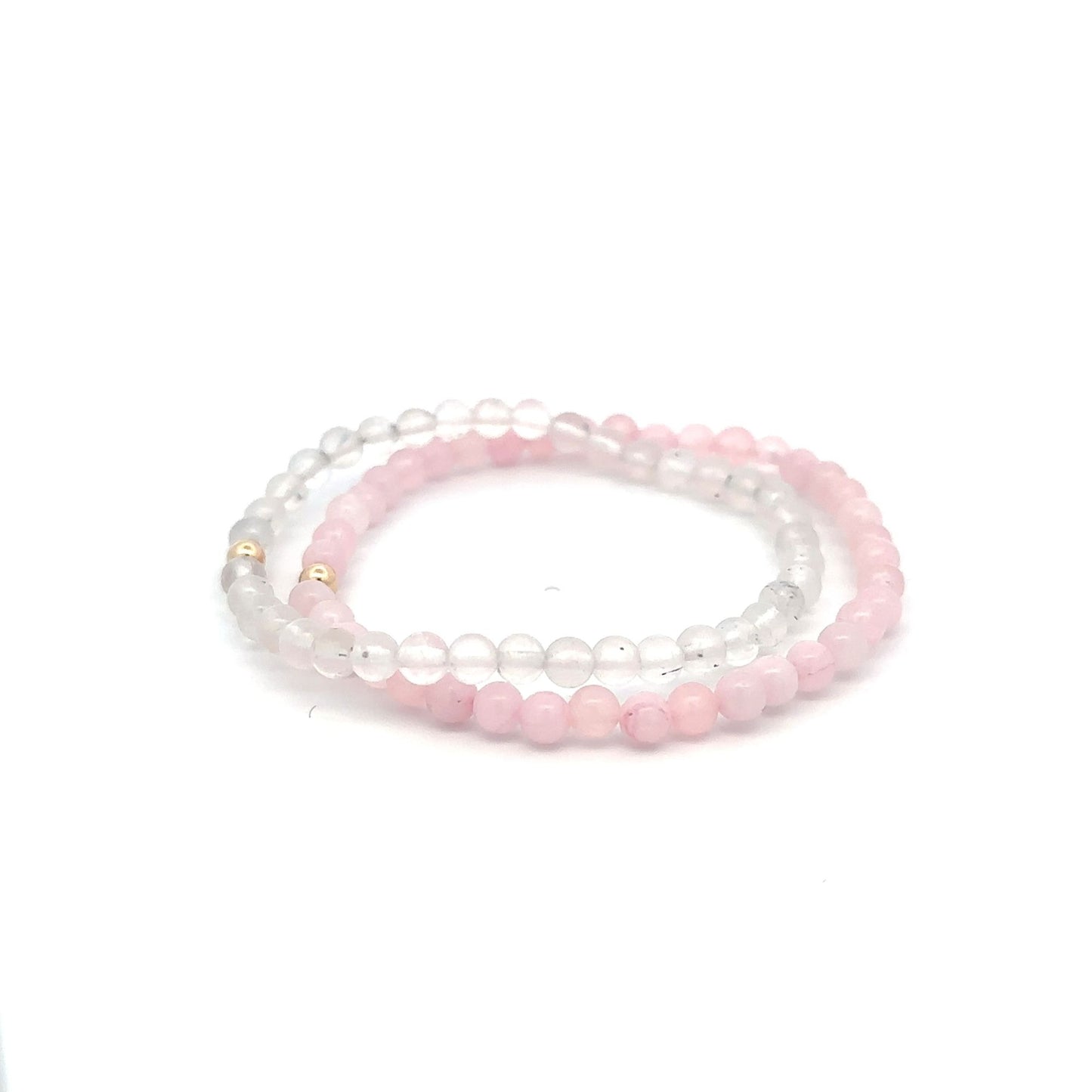 Moonstone & Rose Quartz Gemstone Stretch Bracelet with 14K Gold Accent Bead Handmade - Rafant