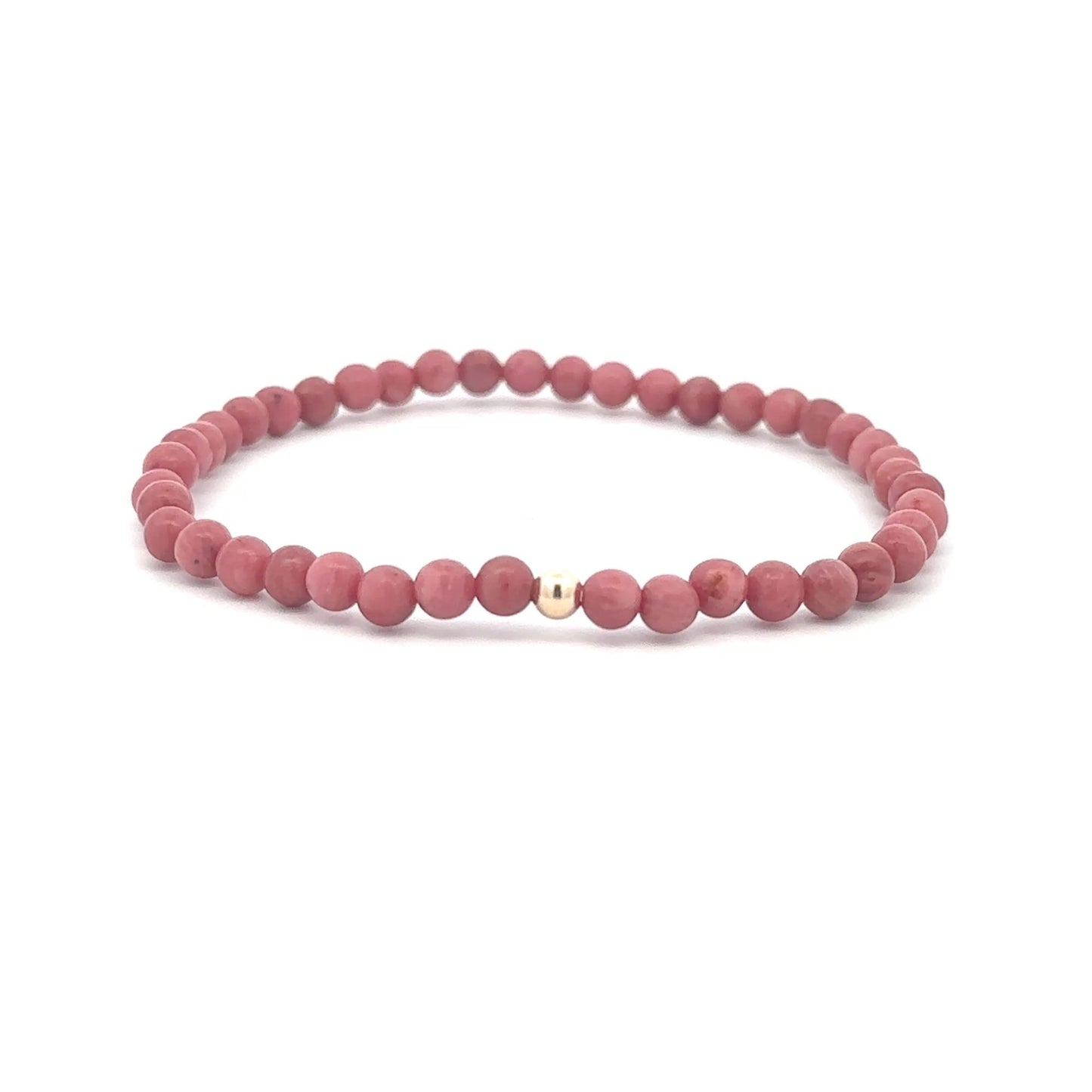 Rhodonite Gemstone Beaded Stretch Bracelet 14K Gold Accent Bead Handmade - Rafant