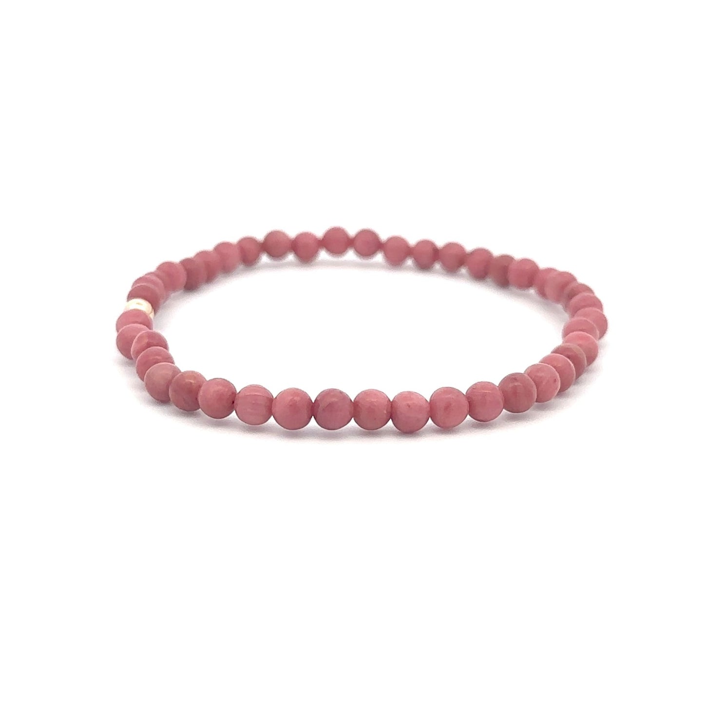 Rhodonite Gemstone Beaded Stretch Bracelet 14K Gold Accent Bead Handmade - Rafant