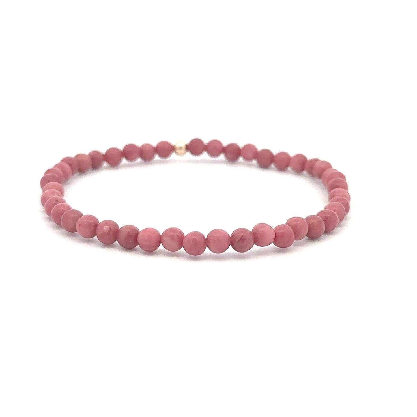 Rhodonite Gemstone Beaded Stretch Bracelet 14K Gold Accent Bead Handmade - Rafant