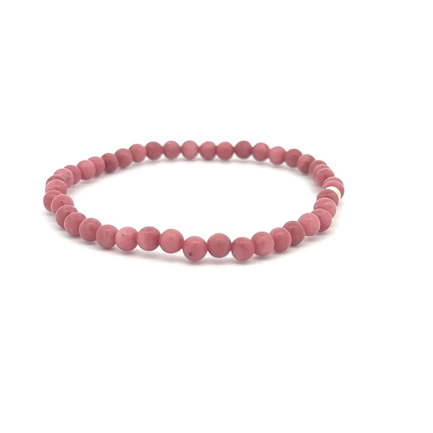 Rhodonite Gemstone Beaded Stretch Bracelet 14K Gold Accent Bead Handmade - Rafant