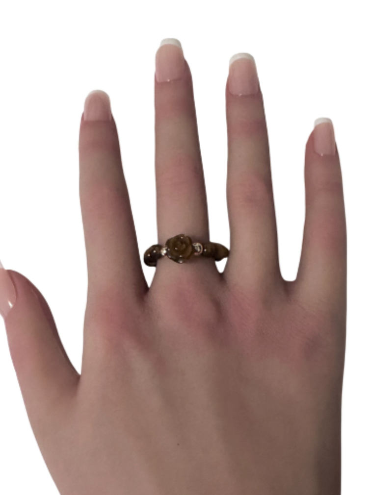Natural Gemstone Flower and Beads Stretch Ring with 14K Gold Bead - Rafant