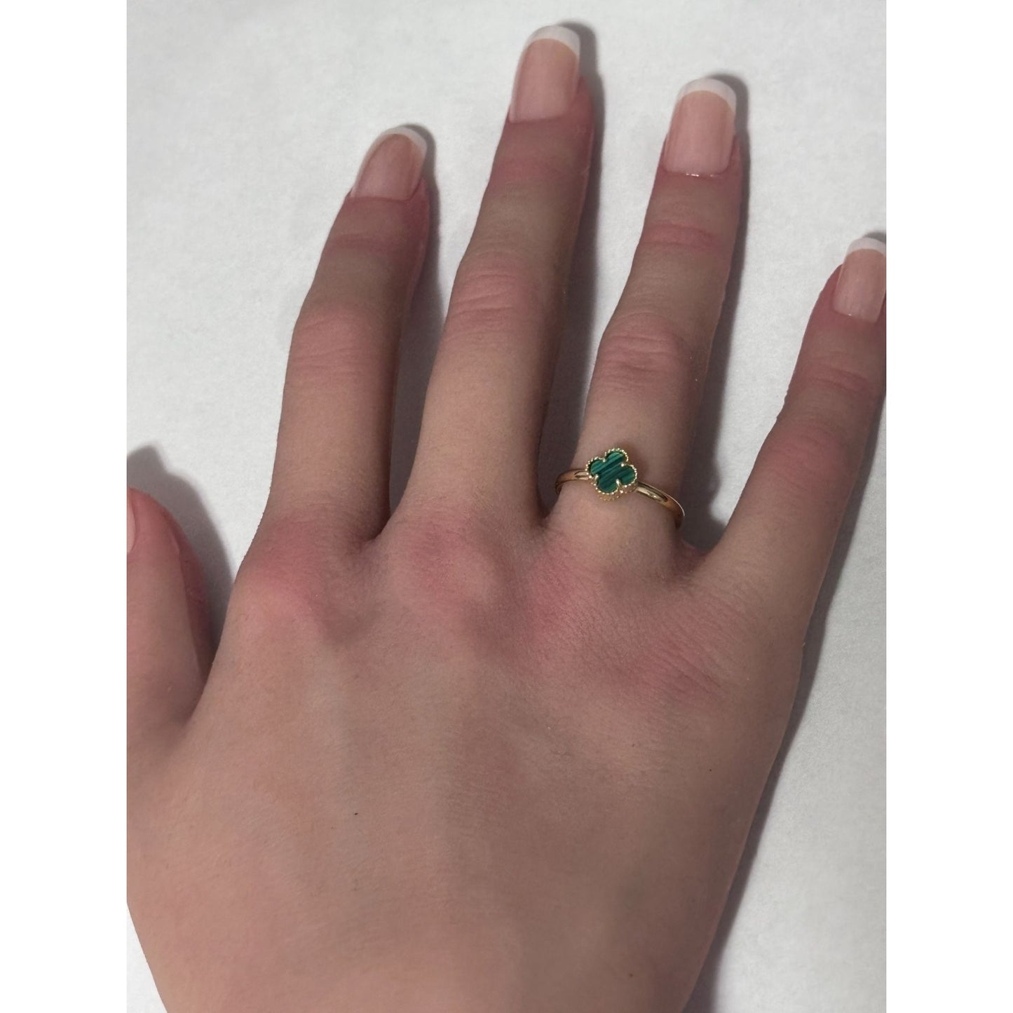 18K Gold Ring Flower Malachite Size 6.5 - Rafant