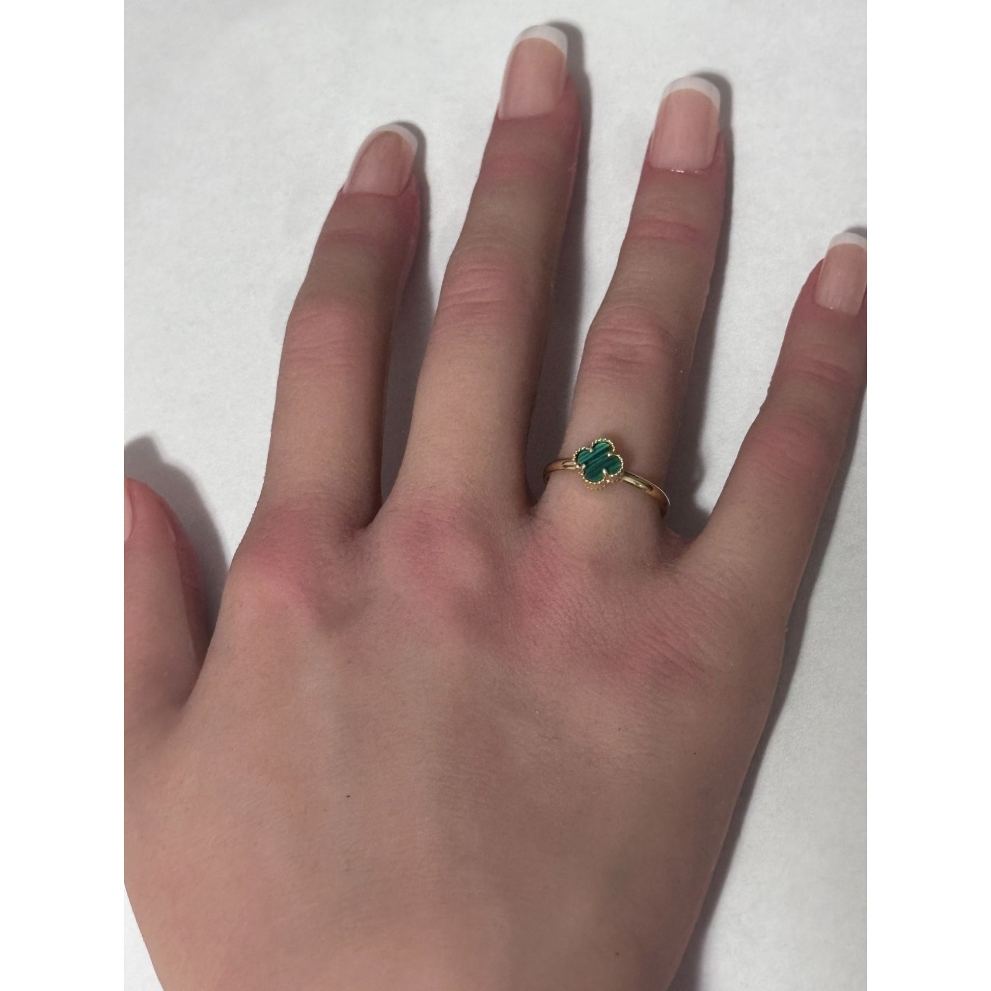 18K Gold Ring Flower Malachite Size 6.5 - Rafant
