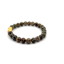 Load image into Gallery viewer, 24K Gold Piyao Pixiu Lucky Charm Bracelet Gemstones Brown Multicolor Carved Jade 8mm S6.75&quot; - Rafant
