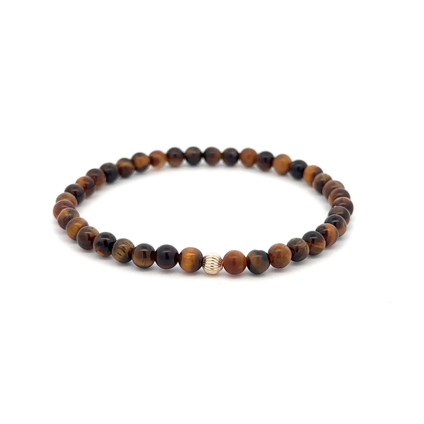 Tiger's Eye Mini 4mm 6mm Gemstone Stretch Bracelet with 14K Gold Accent Bead -Choose Yellow Polished, Stardust, Corrugated, Rose, White Stardust - Rafant