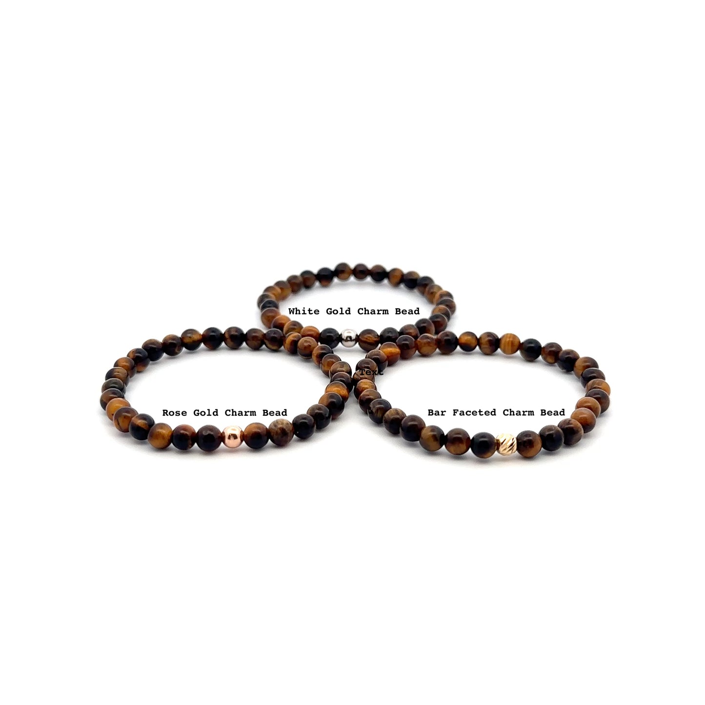 Natural Tiger's Eye Gemstones Mini 4mm 18K Gold Charm Bead - Rafant