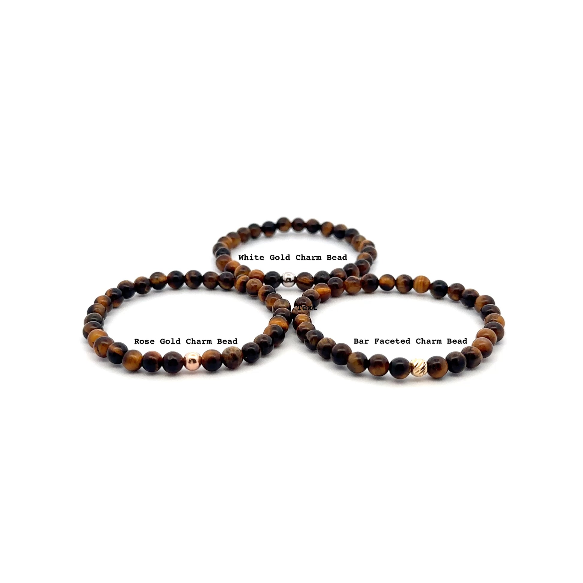 Natural Tiger's Eye Gemstones Mini 4mm 18K Gold Charm Bead - Rafant
