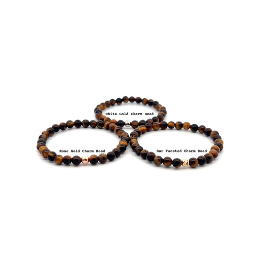 Natural Tiger's Eye Gemstones Mini 4mm 18K Gold Charm Bead - Rafant
