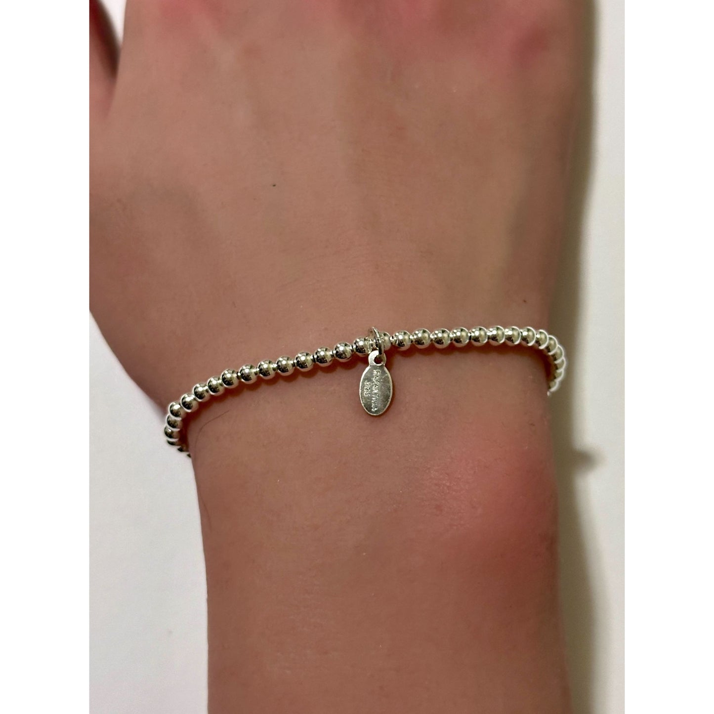925 Sterling Silver Beaded Stretch Stacking Bracelet Minimalist Cross Religious Charm - Rafant